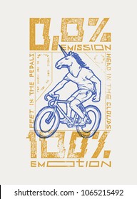 no emission all emotions - unicorn head bicycle rider t-shirt print