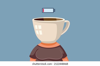 
No Energy Exhausted Woman Addicted to Coffee Vector Cartoon. Adult person feeling tired thinking of caffeine for more energy
