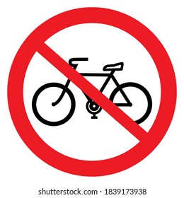 No entry to bicycles. Road sign, black silhouette of road bicycle at red circle frame, vector icon.