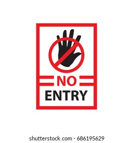 no entry with black hand within rectangle, sign design, isolated on white background.