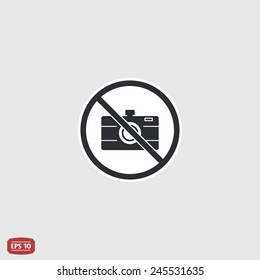 No entry with a camera. Prohibitory sign. Photo camera icon. Flat design style. Made vector illustration