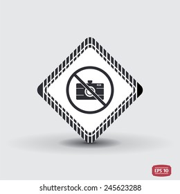 No entry with a camera. Prohibitory sign. Photo camera icon. Flat design style. Made vector illustration