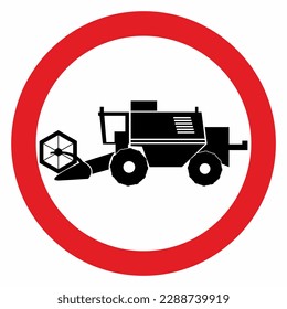 No entry for combine harvesters, transit,  black silhouette, vector icon, road traffic sign