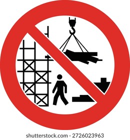 No Entry Construction Site Safety Sign with Scaffolding and Falling Objects Hazard Vector