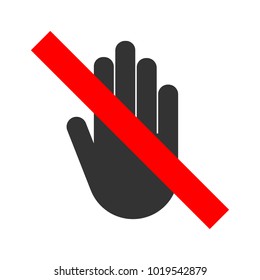 NO ENTRY crossed out sign. STOP HAND gesture icon. Vector.