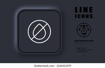No entry with drinks line icon. Crossed out water drop, no beverages, entrance with liquid is prohibited. Information sign concept. Neomorphism style. Vector line icon for Business and Advertising.