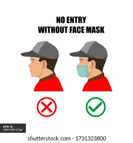 No entry face mask or wear a mask icon. Vector illustration.