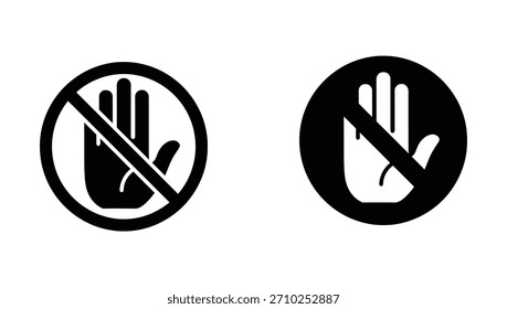 No hay iconos de la mano de la entrada fijados, símbolo mínimo de la prohibición, línea y Vector sólido
