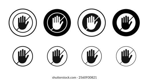 No entry hand sign icon Flat outline fill set collection