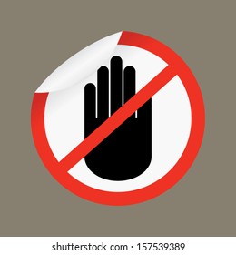 No entry hand sign on gray background - vector