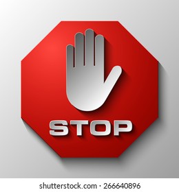 No entry hand sign on red background