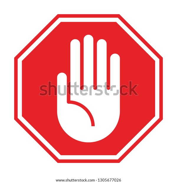 No Entry Hand Sign On White Stock Vector (Royalty Free) 1305677026