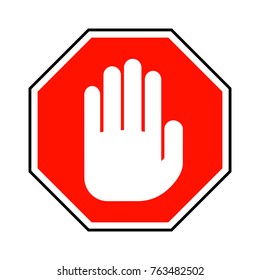No entry hand sign. Vector illustration. Red stop hand sign isolated on white background - Shutterstock ID 763482502