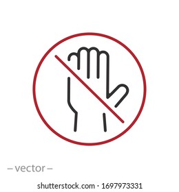 no entry icon, hand stop, warning forbidden, cancel or prohibit, thin line web symbol on white background - editable stroke vector illustration eps10