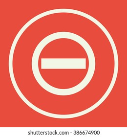 No entry icon, on red background, white circle border, white outline