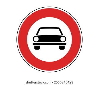 No Entry for Motor Vehicles Warning Sign Featuring Red Circle and Black Car Icon, Indicating Motor Vehicles Are Prohibited, Available as a Vector File