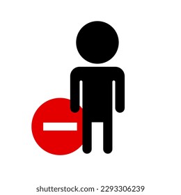 No entry and person silhouette icon. Vector.