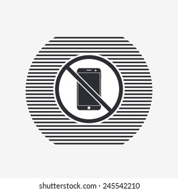 No entry with a phone. Prohibitory sign. Mobile phone with touchscreen. Flat design style. Made in vector