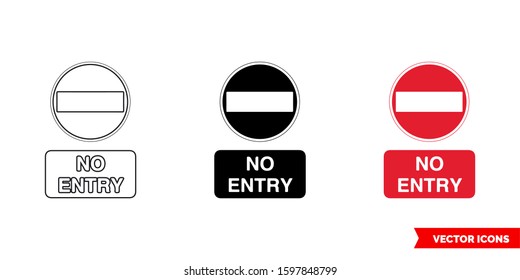 No entry prohibitory sign icon of 3 types: color, black and white, outline. Isolated vector sign symbol.
