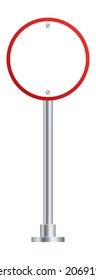 Kein Einfahrt-Straßenschild. Blauer roter Kreis auf Metallmast