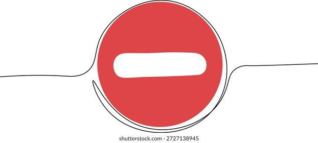 Kein Eintrag Straßenschild durchgehende Linie Skizze Design rotes Symbol Symbol. Minimalistisches einzeiliges Art Stopp Verkehrszeichen Umriss Logo. Abstrakter Hintergrund mit Doodle-Linie. Vektorgrafik.