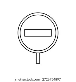 Icono de señal de tráfico de entrada en estilo de Vector de contorno minimalista en blanco y negro
