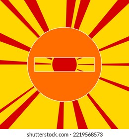 No hay señales de entrada en la carretera en un fondo de líneas radiales de explosión de flash rojo. El gran símbolo naranja se encuentra en el centro del sol, simbolizando la salida del sol. Ilustración del vector sobre fondo amarillo