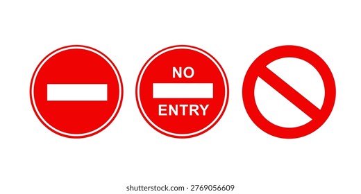 No Entry set icon. Forbidden symbol on white background.