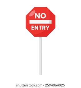 No Entry Sign Cartoon Flat Illustration. Clean Icon Design Element on Isolated White Background