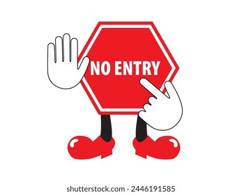 No entry sign cartoon vector, no entry icon, no entry symbol, no entry signboard, road, rule on on the road. Can use for infographic, banner, poster, web design. Isolated on white background. 