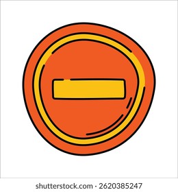 No Entry Sign Handdrawn style, red circular traffic sign with minus line, ideal for driving rules visuals prohibition themes and warning graphics