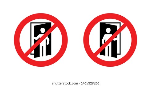 No Entry Sign For Private Forbidden Territory - Crossed Oud Man Opening The Door - Isolated Vector Prohibited Information