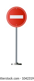 No Entry Sign, road traffic warning and pole, isolated