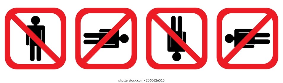 No entry sign. Stop sign. Man stands, people symbol. Prohibitory signs pedestrians. No entry. Vector illustration.