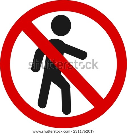 No entry sign. Strikethrough human silhouette on red circle. Replaceable vector design.