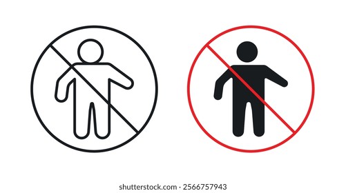No entry signs in black outline, solid and colored style
