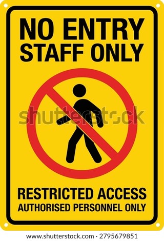 No entry staff only sign. Access control related warning labels: restricted area, authorized personnel only, workplace security, facility management, safety compliance and entry prohibition signage. Editable vector template. Vector illustration.
