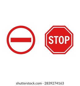 No Entry and Stop Traffic Signs Icon Set for Road Safety and Traffic Control