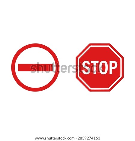 No Entry and Stop Traffic Signs Icon Set for Road Safety and Traffic Control