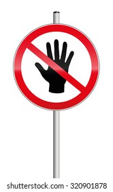 No entry, street sign with a hand crossed out. Isolated vector illustration on white background.