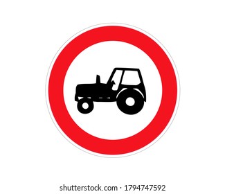 No entry for tractors, road sign, vector icon. Red prohibition sign. Stop symbol.