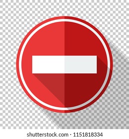 No entry traffic sign in flat style with long shadow on transparent background