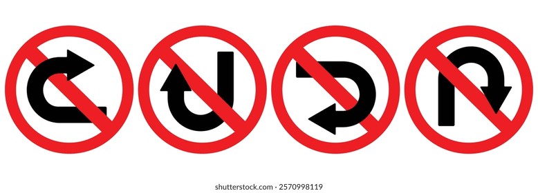 No entry traffic sign. Traffic signs do not go straight, this way. Do not turn this way road symbol. Vector illustrator. 