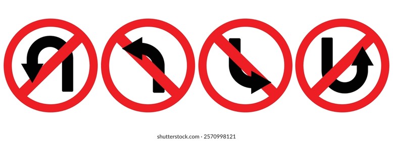 No entry traffic sign. Traffic signs do not go straight, this way. Do not turn this way road symbol. Vector illustrator. 