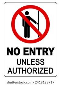 No entry, unless authorized. Ban sign depcting a person with his hand reaching for a closed door handle.