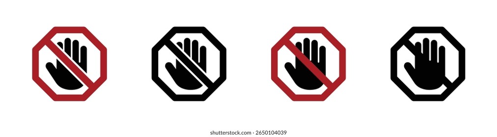 No entry vector icons set. Do not enter icon. stop sign