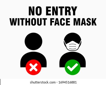 No Entry Without Face Mask or Wear a Mask Icon. Vector Image.