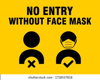 No Entry Without Face Mask or Wear a Mask Icon. Vector Image.