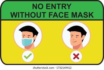 No Entry Without Face Mask or Wear a Mask Icon. Vector Image.