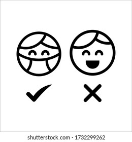 No Entry Without Face Mask or Wear a Mask Icon on white background